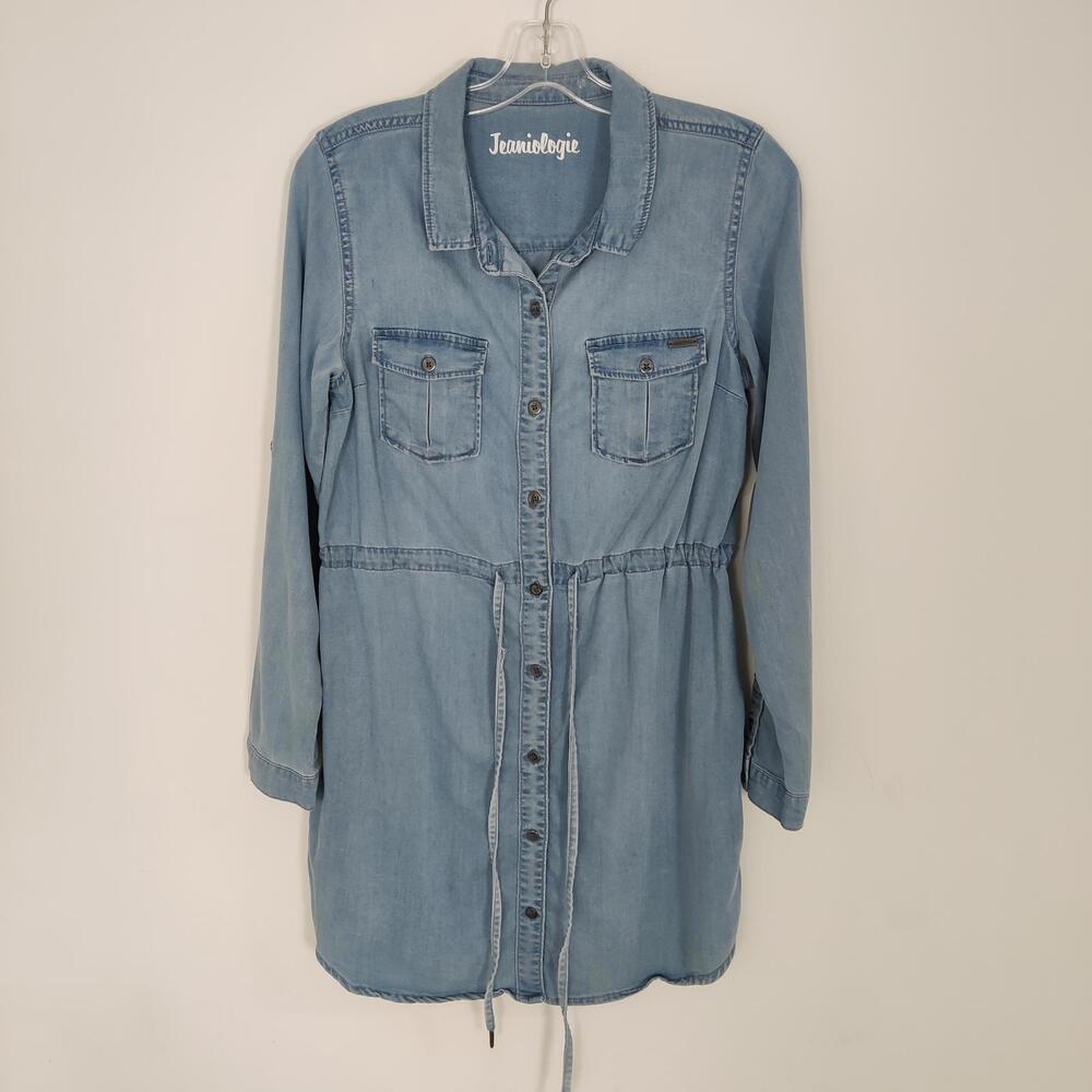 Jeaniologie Women's Button Down Tunic Denim Dress Size Small